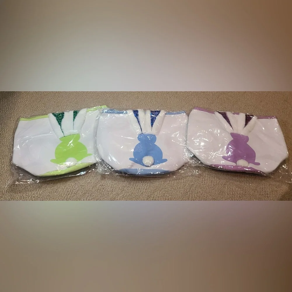 Set of 3 Easter Bunny Tote Bags with LED light up ears Green, Blue, and Purple